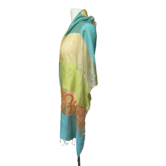 Rising Tide Handcrafted Sheer Scarf With Burnout Velvet Circles & Wide Colorful - Picture 5 of 8